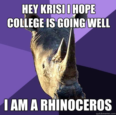 hey krisi i hope college is going well i am a rhinoceros  Sexually Oblivious Rhino