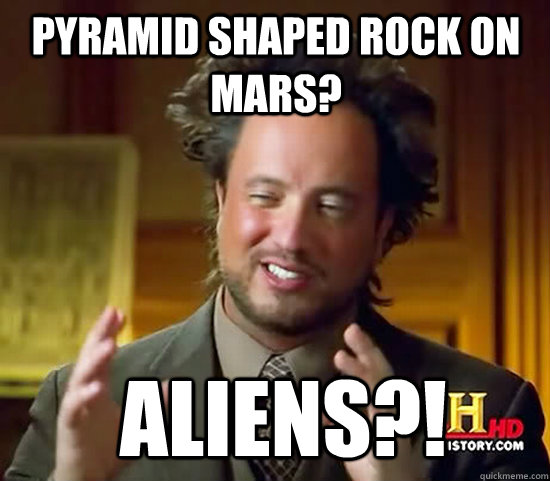 Pyramid shaped rock on Mars?  Aliens?!  Ancient Aliens