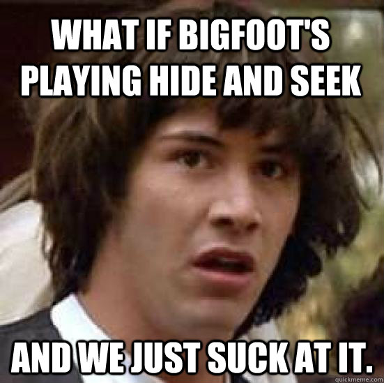 What if BigFoot's playing Hide and Seek And we just suck at it.  conspiracy keanu