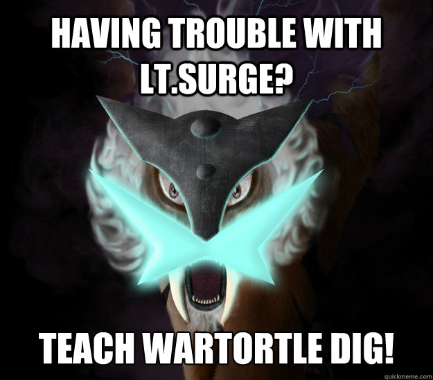 Having trouble with Lt.Surge? Teach Wartortle Dig!  Insanity Raikou