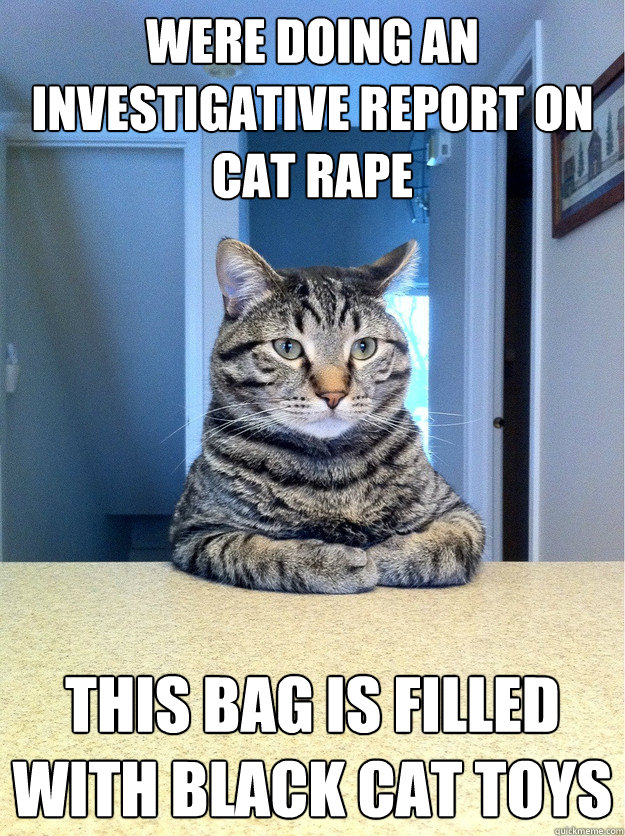 were doing an investigative report on cat rape this bag is filled with black cat toys  Chris Hansen Cat