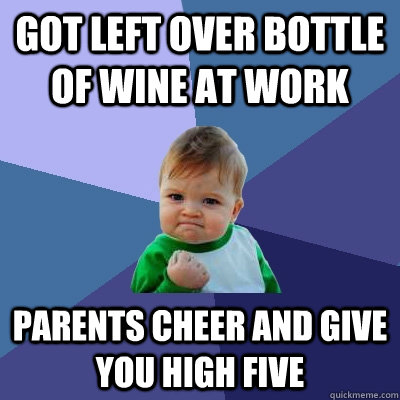 got left over bottle of wine at work parents cheer and give you high five  Success Kid