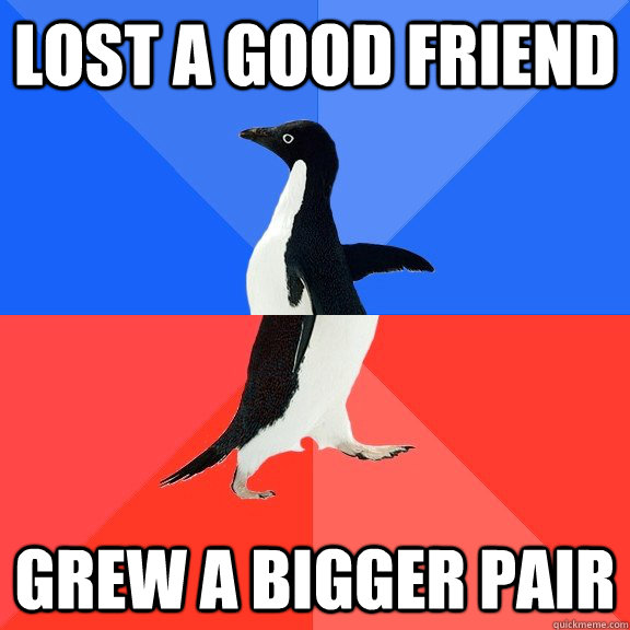 Lost a good friend Grew a bigger pair  Socially Awkward Awesome Penguin