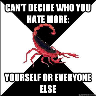 Can't decide who you hate more: Yourself or everyone else  Borderline scorpion