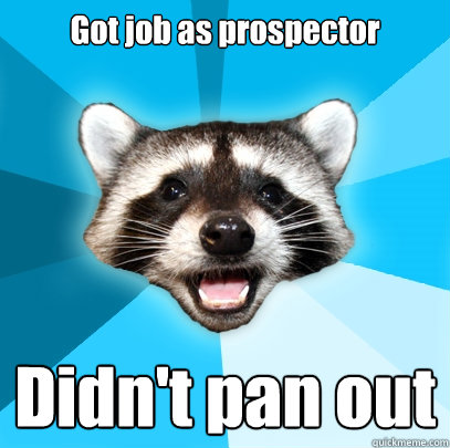 Got job as prospector Didn't pan out  Lame Pun Coon