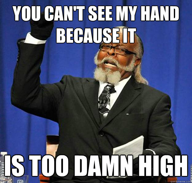 you can't see my hand because it Is too damn high  Jimmy McMillan