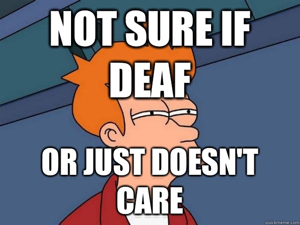 Not sure if deaf or just doesn't care  Futurama Fry