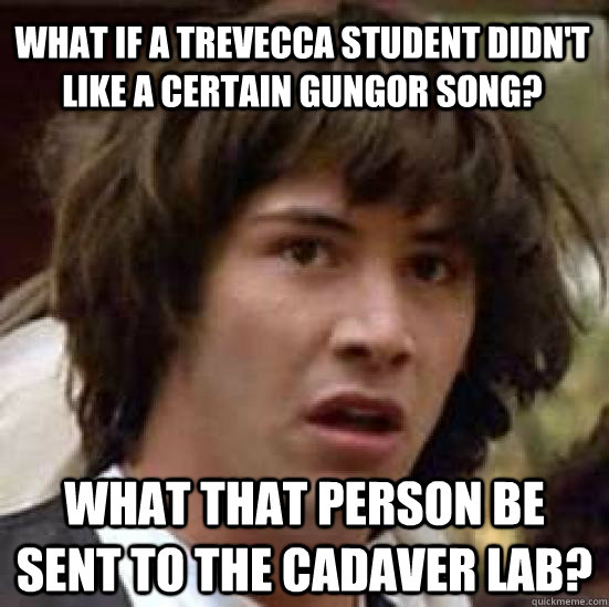 What if a trevecca student didn't like a certain gungor song? What that person be sent to the cadaver lab?  conspiracy keanu