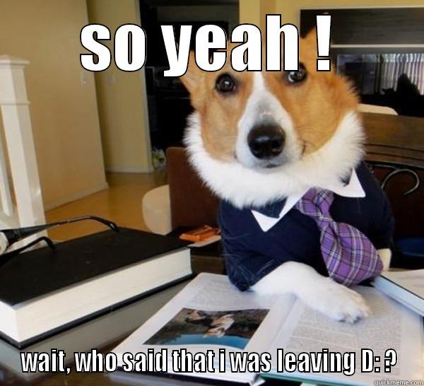 SO YEAH ! WAIT, WHO SAID THAT I WAS LEAVING D: ? Lawyer Dog