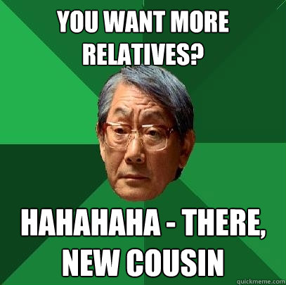 You want more relatives? HAHAHAHA - there, new cousin - You want more relatives? HAHAHAHA - there, new cousin  High Expectations Asian Father
