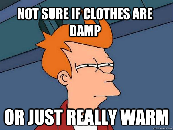 not sure if clothes are damp or just really warm  Futurama Fry