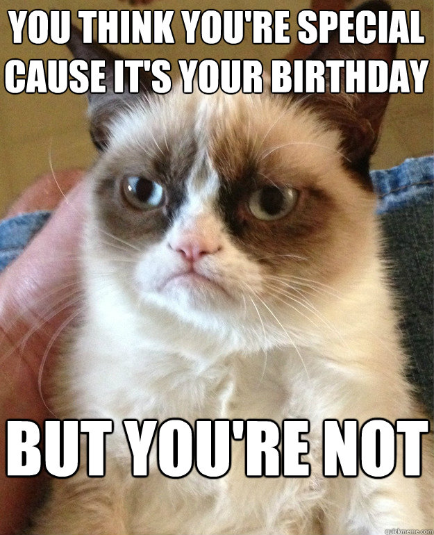 you think you're special cause it's your birthday but you're not  Grumpy Cat