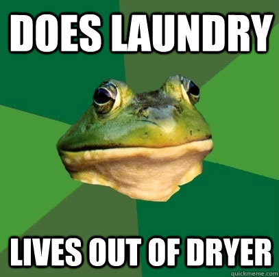 Does laundry lives out of dryer  Foul Bachelor Frog