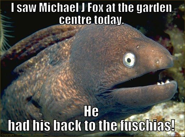 I SAW MICHAEL J FOX AT THE GARDEN CENTRE TODAY. HE HAD HIS BACK TO THE FUSCHIAS! Bad Joke Eel