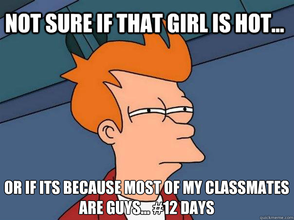 Not sure if that girl is hot... Or if its because most of my classmates 
are guys... #12 Days  Futurama Fry