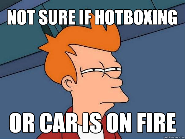 not sure if hotboxing or car is on fire  Futurama Fry