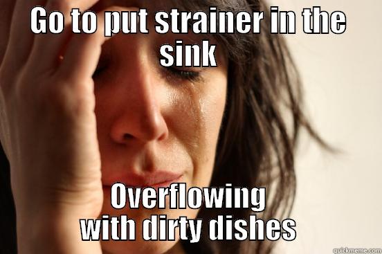 GO TO PUT STRAINER IN THE SINK OVERFLOWING WITH DIRTY DISHES First World Problems