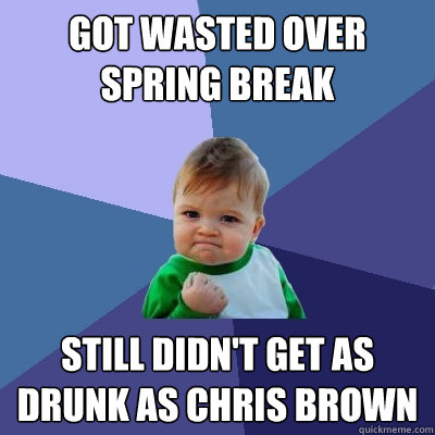 Got wasted over spring break still didn't get as drunk as chris brown  Success Kid