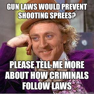 Gun laws would prevent shooting sprees? please tell me more about how criminals follow laws - Gun laws would prevent shooting sprees? please tell me more about how criminals follow laws  Condescending Wonka