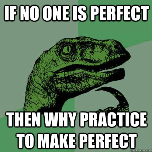 If no one is perfect Then why practice to make perfect  Philosoraptor