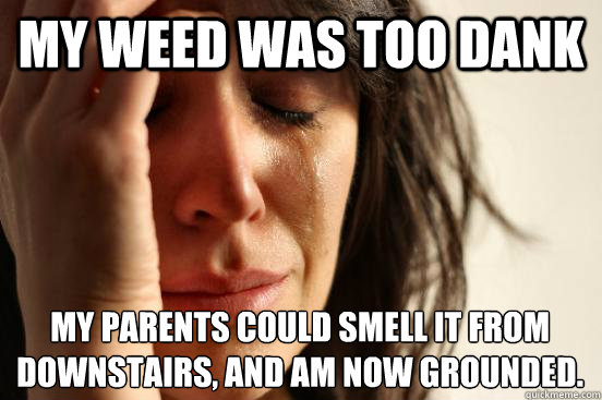 My weed was too dank My parents could smell it from downstairs, and am now grounded.  First World Problems