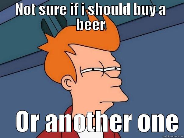 NOT SURE IF I SHOULD BUY A BEER     OR ANOTHER ONE Futurama Fry