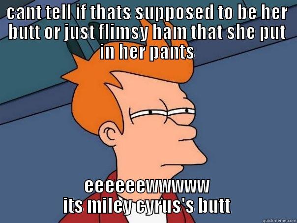 CANT TELL IF THATS SUPPOSED TO BE HER BUTT OR JUST FLIMSY HAM THAT SHE PUT IN HER PANTS EEEEEEWWWWW ITS MILEY CYRUS'S BUTT Futurama Fry