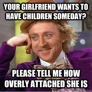 your girlfriend wants to have children someday? please tell me how overly attached she is  Condescending Wonka