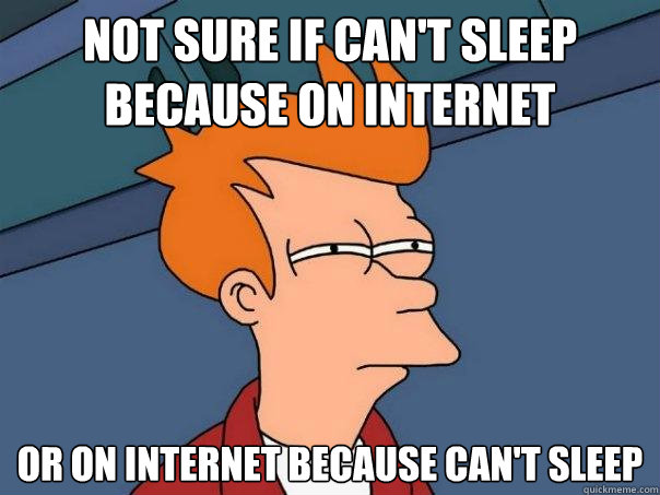 not sure if can't sleep because on internet or on internet because can't sleep  Futurama Fry