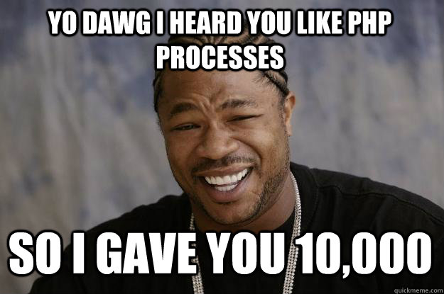 YO DAWG I HEARD YOU LIKE PHP PROCESSES SO I GAVE YOU 10,000  - YO DAWG I HEARD YOU LIKE PHP PROCESSES SO I GAVE YOU 10,000   Xzibit meme
