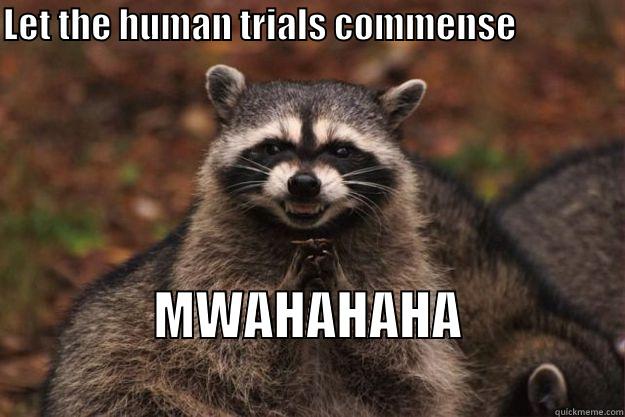 LET THE HUMAN TRIALS COMMENSE                MWAHAHAHA                               Evil Plotting Raccoon