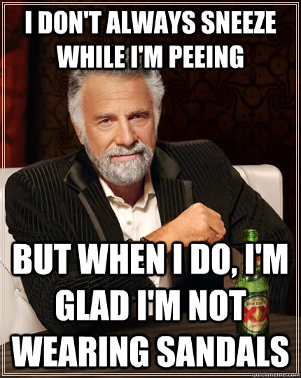 I don't always sneeze while i'm peeing but when i do, i'm glad i'm not wearing sandals  The Most Interesting Man In The World