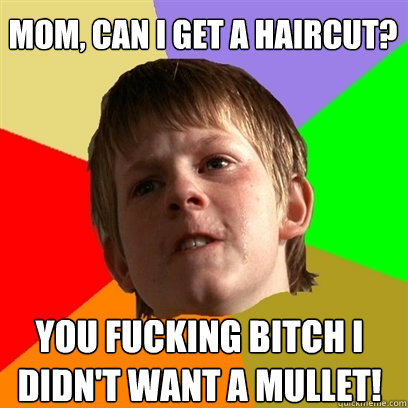 Mom, can I get a haircut? You fucking bitch I didn't want a mullet!    Angry School Boy