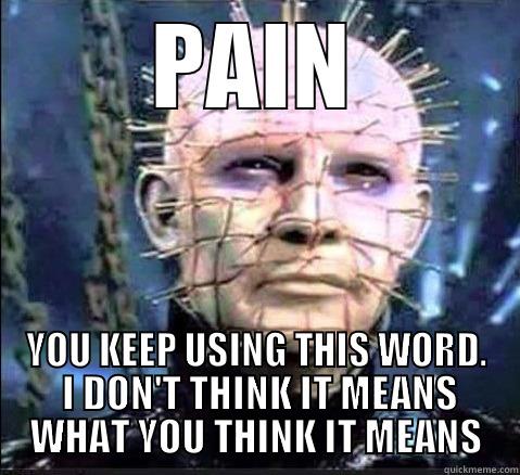 PAIN YOU KEEP USING THIS WORD.  I DON'T THINK IT MEANS WHAT YOU THINK IT MEANS Misc