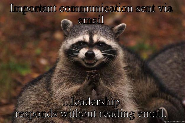 IMPORTANT COMMUNICATION SENT VIA EMAIL ...LEADERSHIP RESPONDS WITHOUT READING EMAIL. Evil Plotting Raccoon