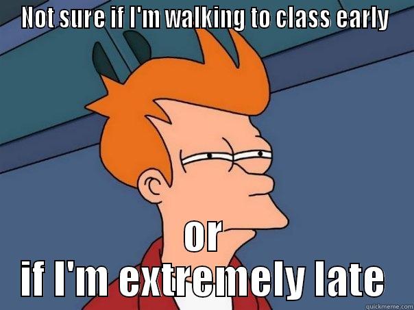 Walking to class every morning and only seeing a small group of people  - NOT SURE IF I'M WALKING TO CLASS EARLY OR IF I'M EXTREMELY LATE Futurama Fry