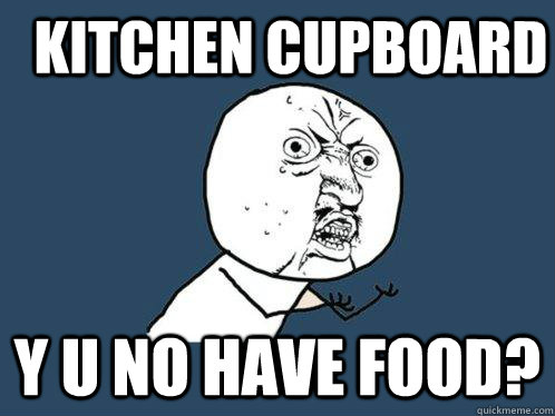 Kitchen Cupboard Y u no have food?  Y U No