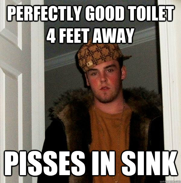 perfectly good toilet 4 feet away pisses in sink - perfectly good toilet 4 feet away pisses in sink  Scumbag Steve