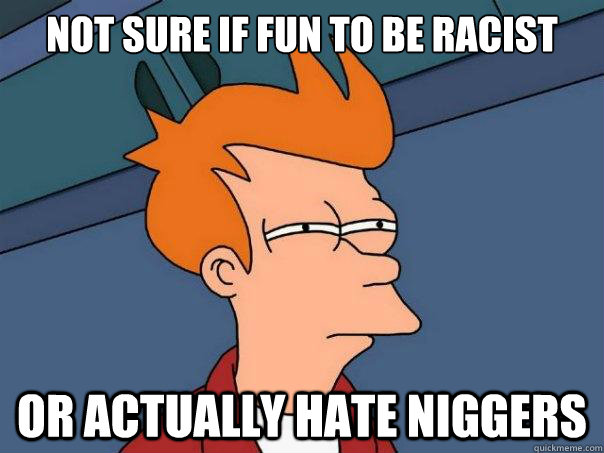 Not sure if fun to be racist Or actually hate niggers  Futurama Fry