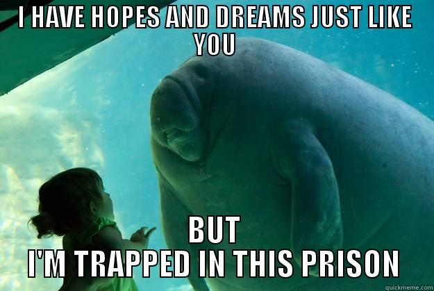 I HAVE HOPES AND DREAMS JUST LIKE YOU BUT I'M TRAPPED IN THIS PRISON Overlord Manatee