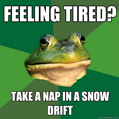 feeling tired? take a nap in a snow drift - feeling tired? take a nap in a snow drift  Foul Bachelor Frog