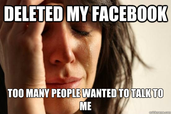 deleted my facebook too many people wanted to talk to me  First World Problems