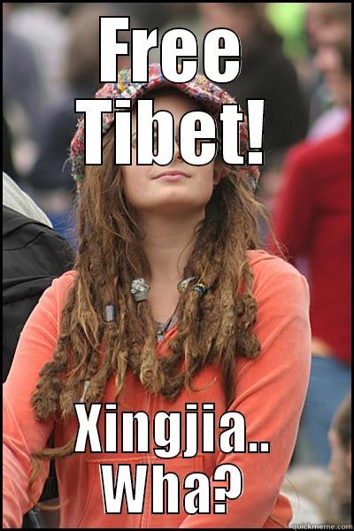 Tired of seeing this bumper sticker all over Seattle - FREE TIBET! XINGJIA.. WHA? College Liberal