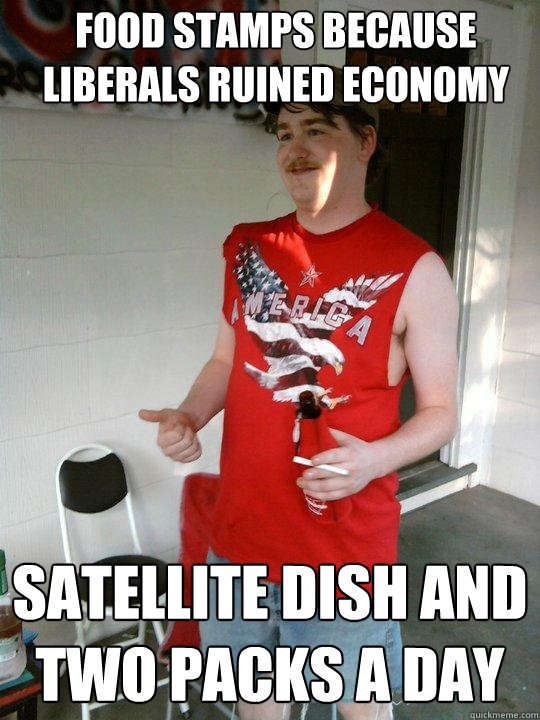 food stamps because liberals ruined economy satellite dish and two packs a day  Redneck Randal