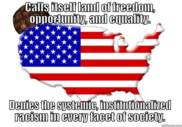 CALLS ITSELF LAND OF FREEDOM, OPPORTUNITY, AND EQUALITY. DENIES THE SYSTEMIC, INSTITUTIONALIZED RACISM IN EVERY FACET OF SOCIETY. Scumbag america