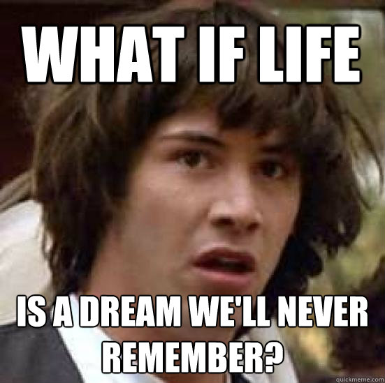 What if life is a dream we'll never remember?  conspiracy keanu