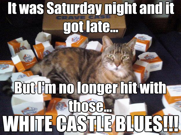 It was Saturday night and it got late... But I'm no longer hit with those... WHITE CASTLE BLUES!!!  
