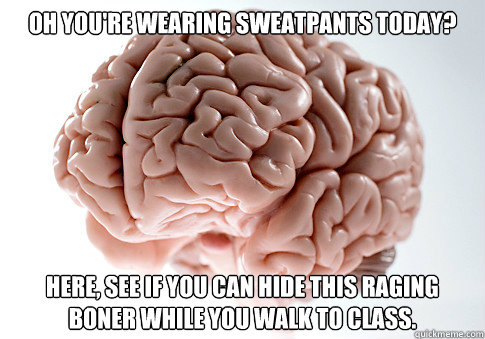 Oh you're wearing sweatpants today? here, see if you can hide this raging boner while you walk to class.  Scumbag Brain