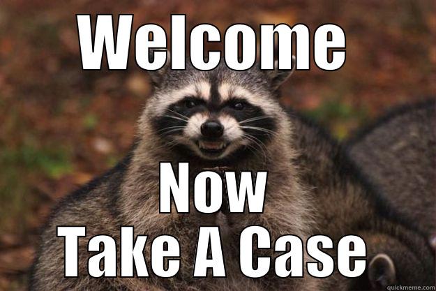 WELCOME NOW TAKE A CASE Evil Plotting Raccoon