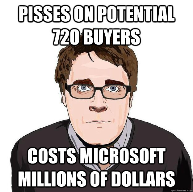 Pisses on potential 720 buyers Costs Microsoft millions of dollars  Always Online Adam Orth